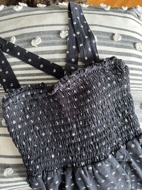 American Eagle Outfitters Black Floral Smocked Asymmetrical Dress